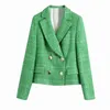 Women Summer Plaid Casual Blazers Coats Suits ZA Long Sleeve Double Breasted Female Elegant Fashion Blazer Outerwear 210513