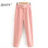 Mulheres Candy Cor Calças Vermelho Rosa Cor Chic Sashes Calças De Negócios Feminino Feminino Zipper Pantalones Mujer Calças P953 210603