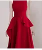 Runway Designer Midi Party Dress Summer Women Bez Rękawów Ruffles Suknia Balowa Suknia Elegancki Red Pas O Neck Dress 210514