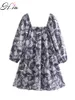 H.SA European Fashion Spring Summer Women Pleated Dresses Puff Sleeve Slash Neck Sweet Butterfly Dress 210417