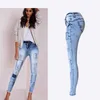 Verano estilo cintura baja azul cielo Patchwork Skinny Tights mujeres lápiz Jeans alto estiramiento Sexy Push Up Denim moda 210720