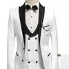Slim fit Formal Groom Tuxedo for Wedding Prom 3 piece White Men Suits with Black Peaked Lapel Custom Man Fashion Costume 2020 X0909