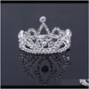 Tiaras Drop Leverans 2021 Crystal Rhinestone Jewelry Mini Round Circle Pageant Prom Kid Girl Metal Hair Comb Head Tiara YP03X