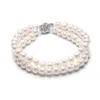 Handmade natural fashionable double layer bracelet 7-8mm white freshwater pearl plum blossom clasp long 20 cm