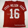 Custom Russell Wilson Wisconsin Red College genaaid voetbalshirt genaaid