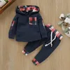 Groothandel lente jongens en meisjes sets kleurrijke plaid katoen hoodie 2-delig sport pak babykleding E90017 210610