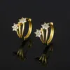Damen-Ohrstecker, Kristall-Schmuck, sechseckige Stern-Ohrringe mit Zirkon, leuchtende Stern-Ohrringe, Damen-Ohrringe mit eingelegtem Gold und versilbert