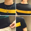 Knitting Stripe Short Sleeve T Shirt Men O Neck Slim Fit T-Shirts Summer Casual Men Streetwear Top Tees Mens Brand Clothing 210527