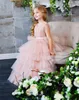 À plusieurs niveaux Tulle Rose Fleur Filles Robe Cheville -Longueur Sans Manches Princesse Enfants Robe De Bal Volants Longues Pageant Robes Vestidos