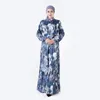 エスニック服ドバイアバヤターキーハイジャブドレス女性ファッションステレオプリントモロッコイスラム教徒イスラム長袖マキシ