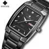 Moda Wwaor Full Black Watch Mężczyźni Sports Business Square Quartz Clock Mężczyzna Stal Wodoodporny Tydzień i Data Reloj Hombre 210527