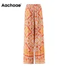 Boho Floral Print Straight Women Drawstring Loose Long Trousers Ankle Length Beach Pants Female Mujer Pantalones 210413