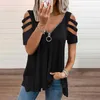 Summer Women Fashion Casual Tshirts Summer Top Tee Tops V neck Hollow out Zipper Design Tee-Shirts Plus Size Solid T-shirt 210716