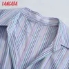 Kvinnor Retro Striped Crop Bow Chic Kvinna High Street Shirt Toppar Je20 210416