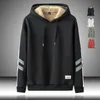 Fleece hoodies mannen streep sweatshirt hooded effen kleur koreaanse trui mannen winter warm pluizig streetwear hiphop hoodie 210603