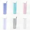 Glitter 20oz Skinny Tumblers Doppelwandiger gerader Becher Edelstahl Getränke Regenbogen Blanko Sublimationsbecher mit Deckel und buntem Strohhalm WWQ