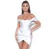 Summer Women Fashion Off Shoulder Club Mini Dress Sexy Short Sleeve White Celebrity Evening Runway Party Lady Dresses 210423