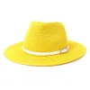 Vrouwen zomer zon stro hoed met witte riem mode fedora panama hoed mannen geel rood groen goth top vintage strand brede rand dop