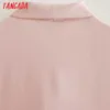 Tangada femmes arc rose chemises à manches longues solide élégant bureau dames vêtements de travail Blouses haut CE196 210609