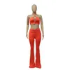 Beyprern Casual Halter Neck Crop Top och Wide Leg Pant Set Två Piece Outfits Sommar Hollow Out Matching Pant Set Party Club Wear Y0625