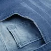 Homens Stretchy Rasgado Motociclista Skinny Blue Denim Jeans Destruído Hole Taped Slim Fit Denim Riscado Alta Qualidade Jean # G30 X0621
