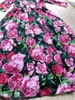 Primavera Outono Designer de moda elegante vestido mulheres luxo de luxo luxo rosa flor floral impressão vintage midi party 210421