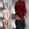 Women Turtleneck Oversized Knitted DrAutumn Solid Long Sleeve Casual Elegant Mini Sweater DrPlus Size Winter Clothes X0721