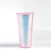 24 oz durian Personlig Starbucks iriserande bling Rainbow Unicorn Studded Cold Cup Tumbler kaffemugg med plast Strawv8suv8s255T