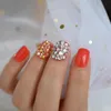 False Nails Light Red 3D Rhinestone Acrylic Short Shiny Round Fake Nail Tips Full Cover Shining Designed Prud22