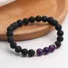 Strands Natural Volcanic Stone Beaded Bracelets & Bangles Elastic Rope Energy Pendant Jewelry Gift With Card for Women Men