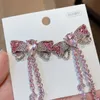 한국어 럭셔리 우아한 핑크 시스 칼라 보석 드롭 여성용 패션 라인 석 긴 귀걸이 쥬얼리