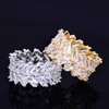 2 Row Baguette Zircon Men's Ring Copper Charms Gold Color Iced RING Fashion Hip Hop Rock Jewelry 210701