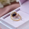 Cluster Rings Original Adjustable Blue Stone Natural Freshwater Pearl Ring For Women Girl Eternity Anniversary Jewelry