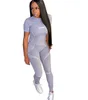 Women Sports Tracksuits Two Pieces Set Digital Short Sleeve +Long Pants Sportwear Ladies Outfits For Summer And Fall