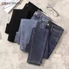 Chic elastisk denim skinny jeans kvinna hög midja penna byxor kvinna koreanska mode show smal hög ljus blå grå jean kvinnlig 210616