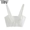 TRAF femmes Sexy mode dentelle Bralette recadrée débardeur Vintage dos nu bretelles élastiques femmes chemises Chic hauts 210415