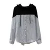Höst Hooded Striped Stitching Shirt Kvinna Koreanska Stil Lös Tröjor Kvinnor Drawstring Toppar Sweatshirts Plus Storlek 11943 210729
