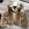 毛皮の冬のファッションの毛皮のコート毛皮の冬のファッションモトサイクルスタイルの高級毛皮の革のジャケット女性トレンディなオーバーコート210816