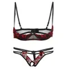 1/4 tazza ferretto coppa aperta reggiseno mutandine set intimo donna pizzo ricamo con apertura sul cavallo mutandine sexy hot lingerie L0407