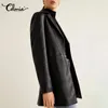 Celmia 2021 Autumn Women Long Sleeve Blazers Fashion Pu Leather Jackets Casual Pockets Solid Business Suit Yttre kl￤der Plus Size Women's Suits