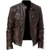 Automne Homme Veste En Cuir Noir Marron Hommes Col Montant Manteaux Biker s Moto 210909