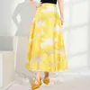 [EAM] Wysoka talia Żółty haft Split Długi Temperament Half-Ciała Spódnica Kobiety Moda Wiosna Jesień S61807 210512
