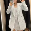 Mulheres Terno Jaqueta Tweed Blazer Femme casaco de outono para cima da camisa xadrez xadrez 210430