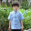 Baby pojke kungfu kläder sätter kinesisk stil barn tee shirt kort byxa tang kostym linne andningsbara pojkar jersey sport kostym 210413
