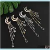 Hoofdbanden sieradenfashion elegante damesbands Lady Moon Strijnstone kristal Tassel lange ketting kralen bengelende pin clip haar sieraden drop levering