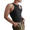 Mens Tank Tops Sports Summer Personality Fitness Sleeveless Bottoming Shirt Solid Color Cut-Out Slagy Top M-3XL