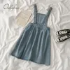 Lato Kobiety Denim Sundress Casual Niebieski Kombinezon Spaghetti Pasek Krótkie Dżinsy Dress 210415