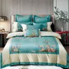 Sängkläder Sätt Lyxig Egyptisk Bomull Soft Set Blommor Broderi Duvet Cover Flat Bed Sheet Bedroom Queen King Size Pillowcases