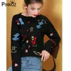 Biały sweter Jesień Zima Star Morze Mermaid Wzór Haft Dzianiny Kobiety O Neck Loose Pullover 210421