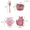 GXMB 4 Pcs Baby Silicone Squirrel Divided Dinner Plate Sucker Bowl Spoon Straw Cup Set Training Feeding Food Utensil Dishes Kit G1210